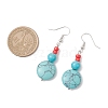 Brass Synthetic Turquoise Dangle Earrings EJEW-JE06535-01-4