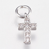 Brass Micro Pave Cubic Zirconia Tiny Cross Charms ZIRC-E147-62P-1