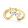 Clear Cubic Zirconia Double Heart Open Cuff Ring RJEW-H120-01G-2