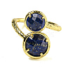 Round Natural Lapis Lazuli Open Cuff Rings RJEW-C087-02G-01-2