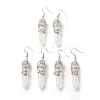 Natural Quartz Crystal Bullet with Flower Dangle Earrings EJEW-G300-02P-05-1