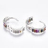 Brass Micro Pave Cubic Zirconia Huggie Hoop Earrings EJEW-S201-39P-3