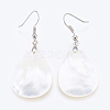 White Shell Dangle Earrings X-EJEW-P148-11-1