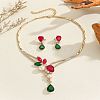 Teardrop Zinc Alloy & Glass & Resin Pearl Pendant Necklace & Stud Dangle Earrings Sets FS-WG17E32-01-1