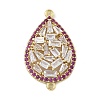 Rack Plating Brass Orchid & Clear Cubic Zirconia Teardrop Connector Charms KK-A234-073G-1