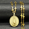 304 Stainless Steel Miraculous Medal Virgin Pendant Cross Link Chain Necklaces NJEW-S440-13G-1