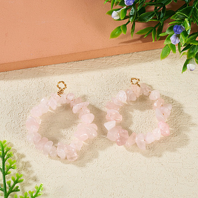 2Pcs Natural Rose Quartz Chip Beaded Pendants PALLOY-TAC0232-02-1