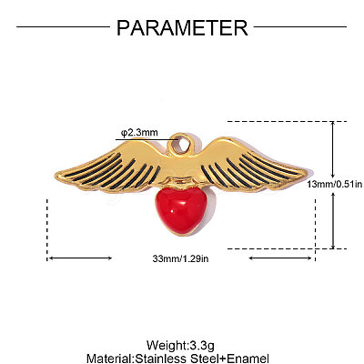 304 Stainless Steel with Red Enamel Pendants SA-OY001-33G-1