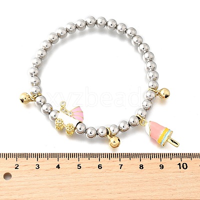 Brass Enamel Round Beads Charm Bracelets for Women BJEW-D317-11A-PG-1