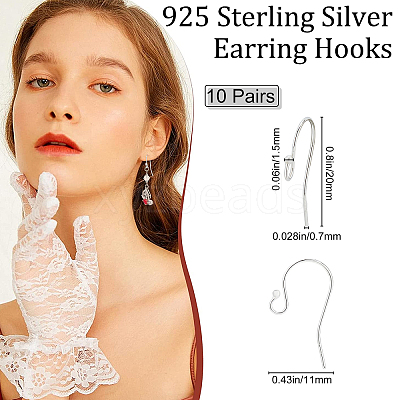 10 Pair 925 Sterling Silver Earring Hooks STER-BBC0001-16-1