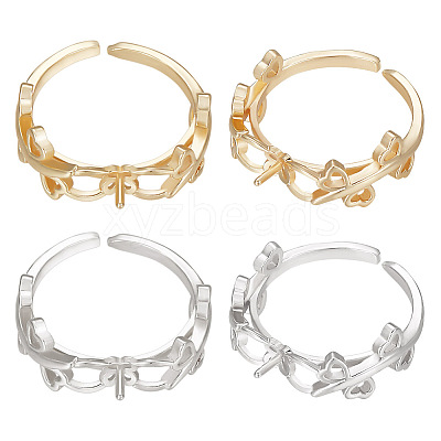 12Pcs 2 Colors Rack Plating Brass Open Cuff Ring Settings KK-BBC0007-71-1