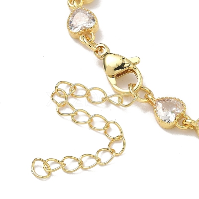 Heart Brass Pave Cubic Zirconia Link Chain Bracelets for Women BJEW-P385-07G-02-1