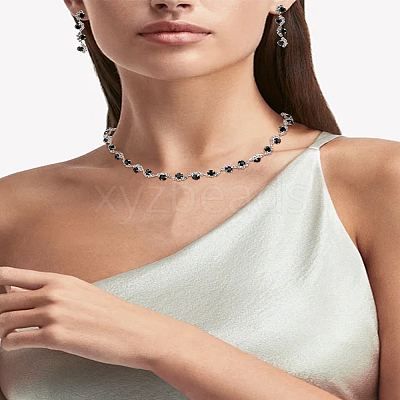 Alloy Rhinestone Necklaces & Stud Earrings Sets SJEW-LP0001-47B-1