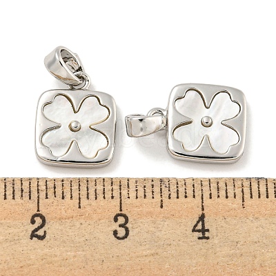 Natural Shell & Brass Square with Flower Charms with Snap on Bails KK-P275-05P-1