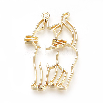 Rack Plating Alloy Kitten Open Back Bezel Big Pendants X-PALLOY-R099-17G-FF-1