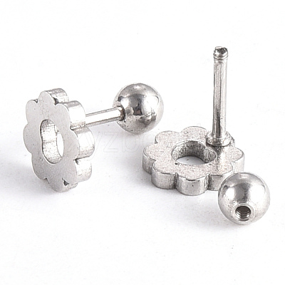 Tarnish Resistant 201 Stainless Steel Flower Barbell Cartilage Earrings EJEW-R147-07-1