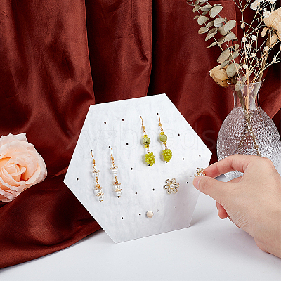 28-Hole Hexagon Acrylic Earring Display Stands EDIS-WH0005-28-1