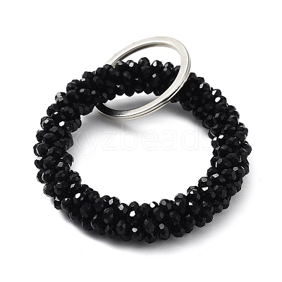 Glass Beaded Bracelet Wrist Keychain AJEW-Z018-01B-1
