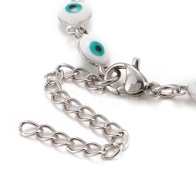 Enamel Oval with Evil Eye Link Chains Bracelet BJEW-P271-04P-02-1