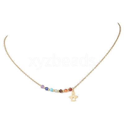 Chakra Natural Gemstone Faceted Round Beaded Pendant 304 Stainless Steel Cable Chain Necklaces NJEW-JN05531-02-1