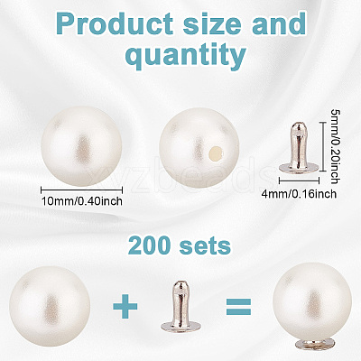 200 Sets ABS Plastic Imitation Pearl Rivet Studs KY-GO0001-06C-1