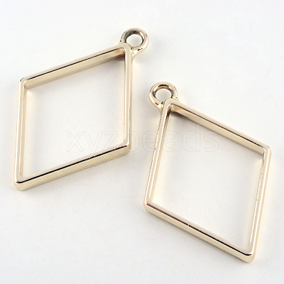 Rack Plating Alloy Rhombus Open Back Bezel Pendants X-PALLOY-S047-14E-FF-1