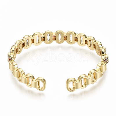 Brass Micro Pave Cubic Zirconia Cuff Bangles BJEW-S142-018-NF-1