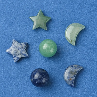 Natural Gemstone Healing Moon & Star & Round Ornaments AJEW-FS0001-12A-1