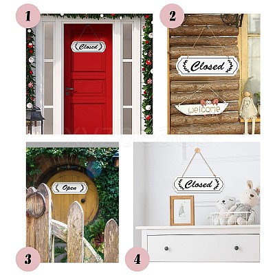 Closed & Open Sign Natural Wood Door Hanging Decoration for Front Door Decoration HJEW-CN0001-02-1