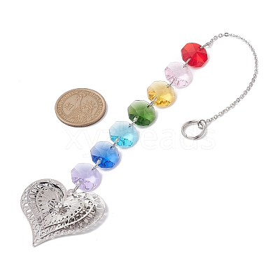 Glass Octagon Beaded Hanging Ornaments HJEW-JM01760-02-1