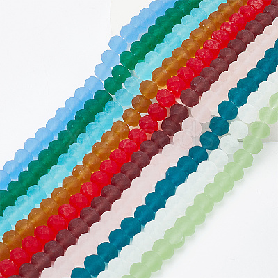10 Strands 10 Colors Frosted Transparent Glass Beads Strands FGLA-AR0001-02-1