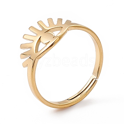 Ion Plating(IP) 201 Stainless Steel Evil Eye Adjustable Ring for Women RJEW-K238-13G-1
