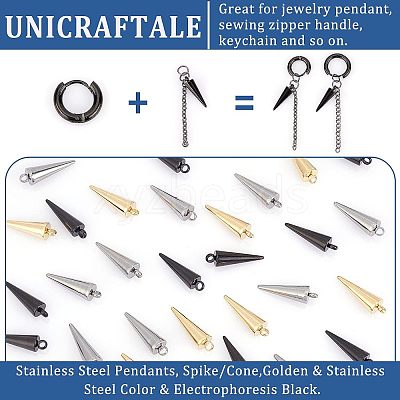 32Pcs 4 Style 2 Colors 304 Stainless Steel Pendants STAS-UN0026-37-1