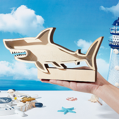 Shark Shape Wood Display Box DIY-WH0430-991-1