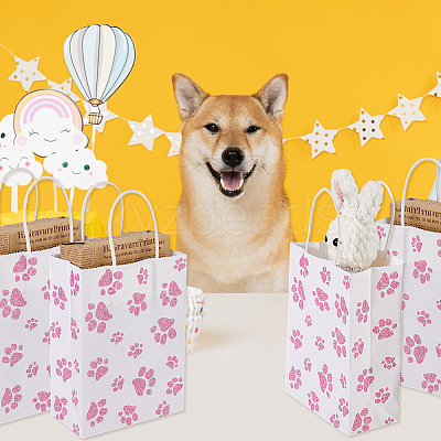 Rectangle with Paw Print Pattern Paper Storage Bags with Handle ABAG-WH0046-39C-1