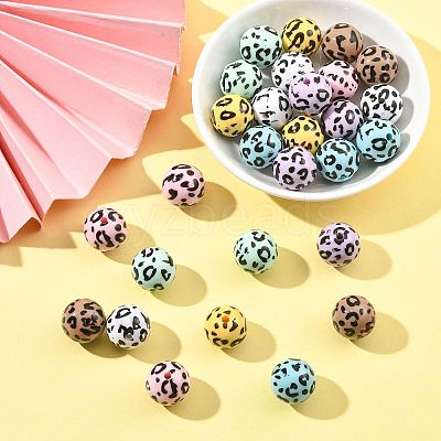 28Pcs 7 Colors Printed Opaque Acrylic Beads OACR-FS0002-46-1