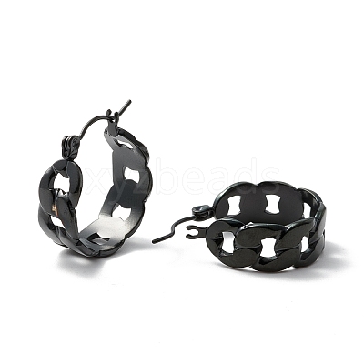 304 Stainless Steel Cuban Link Chunky Hoop Earrings for Women Ion Plating(IP) EJEW-P197-07EB-1