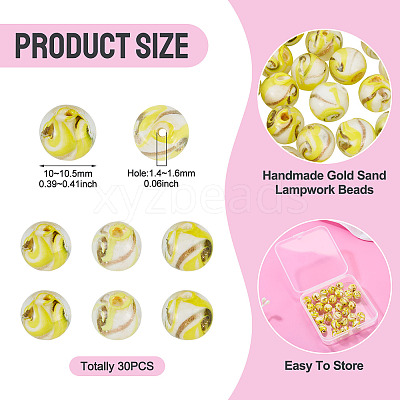 30Pcs Handmade Gold Sand Lampwork Beads LAMP-TA0002-37E-1