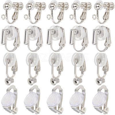 32Pcs 4 Style Brass Clip-on Earring Converters Findings KK-SP0001-28P-1