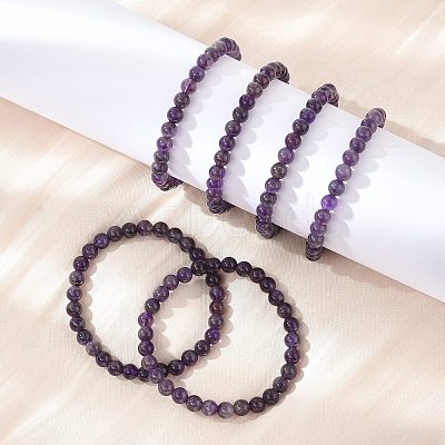 Natural Amethyst Beaded Stretch Bracelets BJEW-D446-B-47-1