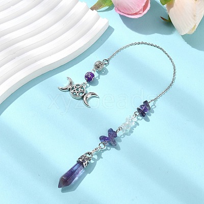 Pointed Faceted Bullet Natural Amethyst & Opalite Chip Dowsing Pendulums PALLOY-JF03067-1