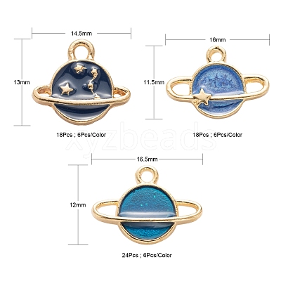 60Pcs 10 Colors Light Gold Alloy Enamel Pendants ENAM-LS0001-60-1