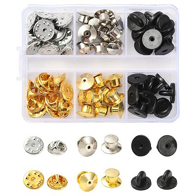 56Pcs 5 Style Brass & Alloy & Silicone Lapel Pin Back Kits DIY-YW0008-35-1
