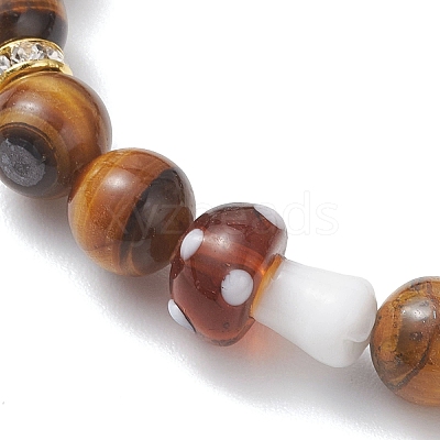 Natural Tiger Eye & Lampwork Beads Stretch Bracelets for Women BJEW-JB13317-01-1
