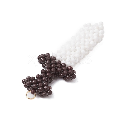Dagger Shape Glass Seed Beads Beaded Pendants PALLOY-CJ00135-01-1