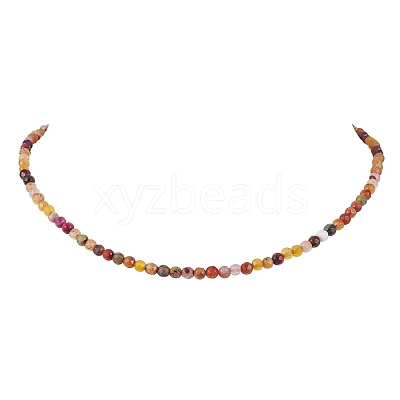 Faceted Round Natural Agate(Dyed & Heated) Beaded Necklaces for Women NJEW-JN04659-03-1