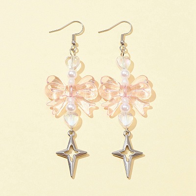 Bowknot & Heart Acrylic Dangle Earrings for Women EJEW-FZ00002-1