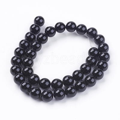 Natural Black Onyx Round Beads Strand G-L087-10mm-01-1
