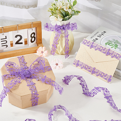 20 Yards Polyester Musical Note Lace Trim Ribbon OCOR-GF0004-44A-1