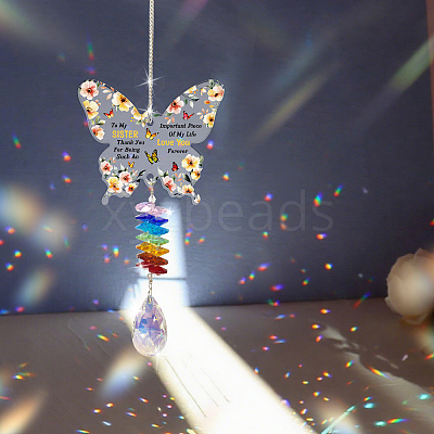 Glass Teardrop Hanging Suncatchers HJEW-WH0201-018-1